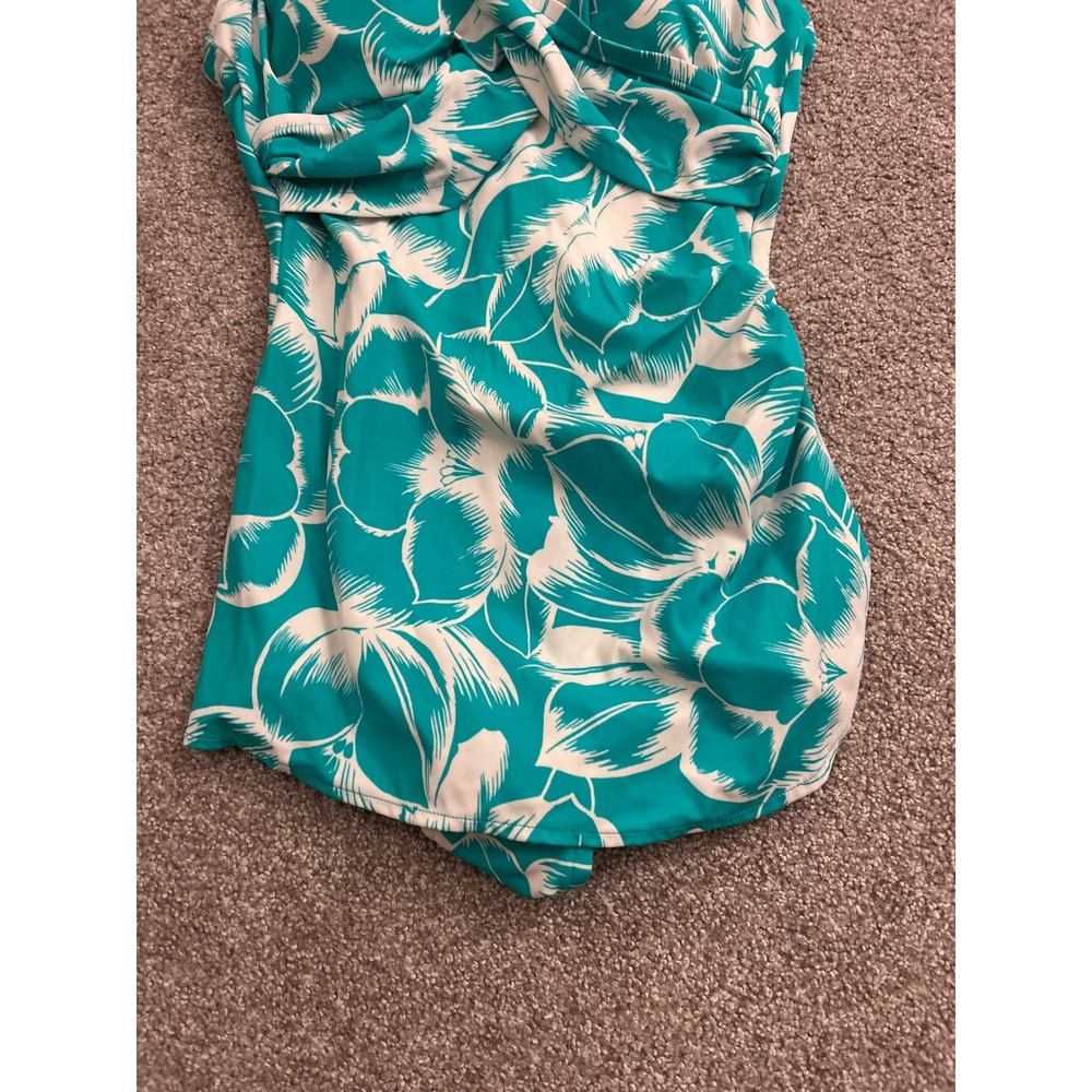 Croft‎ & Barrow Swim Dress Womens 12 Teal Floral Excellent Ruched One Piece - Picture 3 of 10
